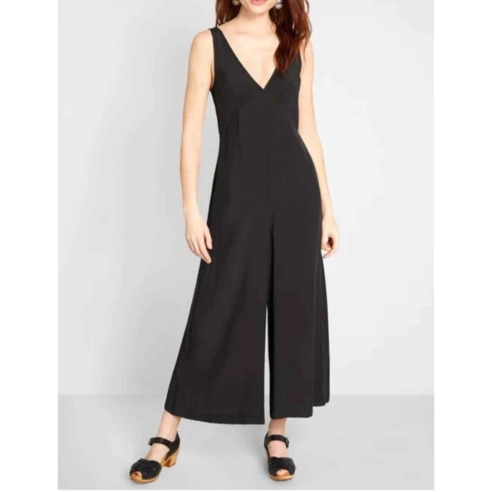 ModCloth‎ Bon Voyage V-Neck USA made wide leg Jumpsuit Black 2X A003343